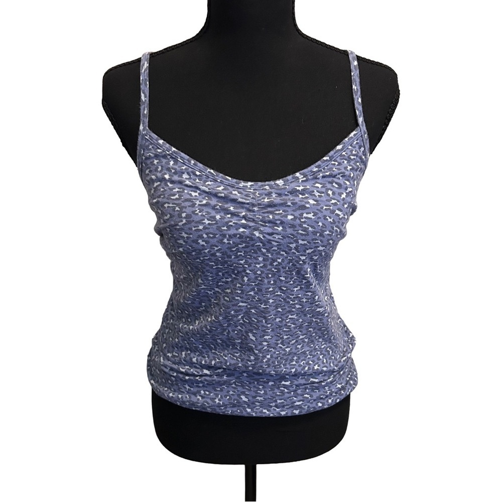 Aerie Blue and White Animal Print Camisole With Cute Ruching at Bust M